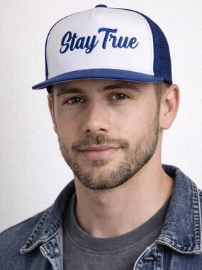 Blue and White 'Stay True' Snapback Hat NWT